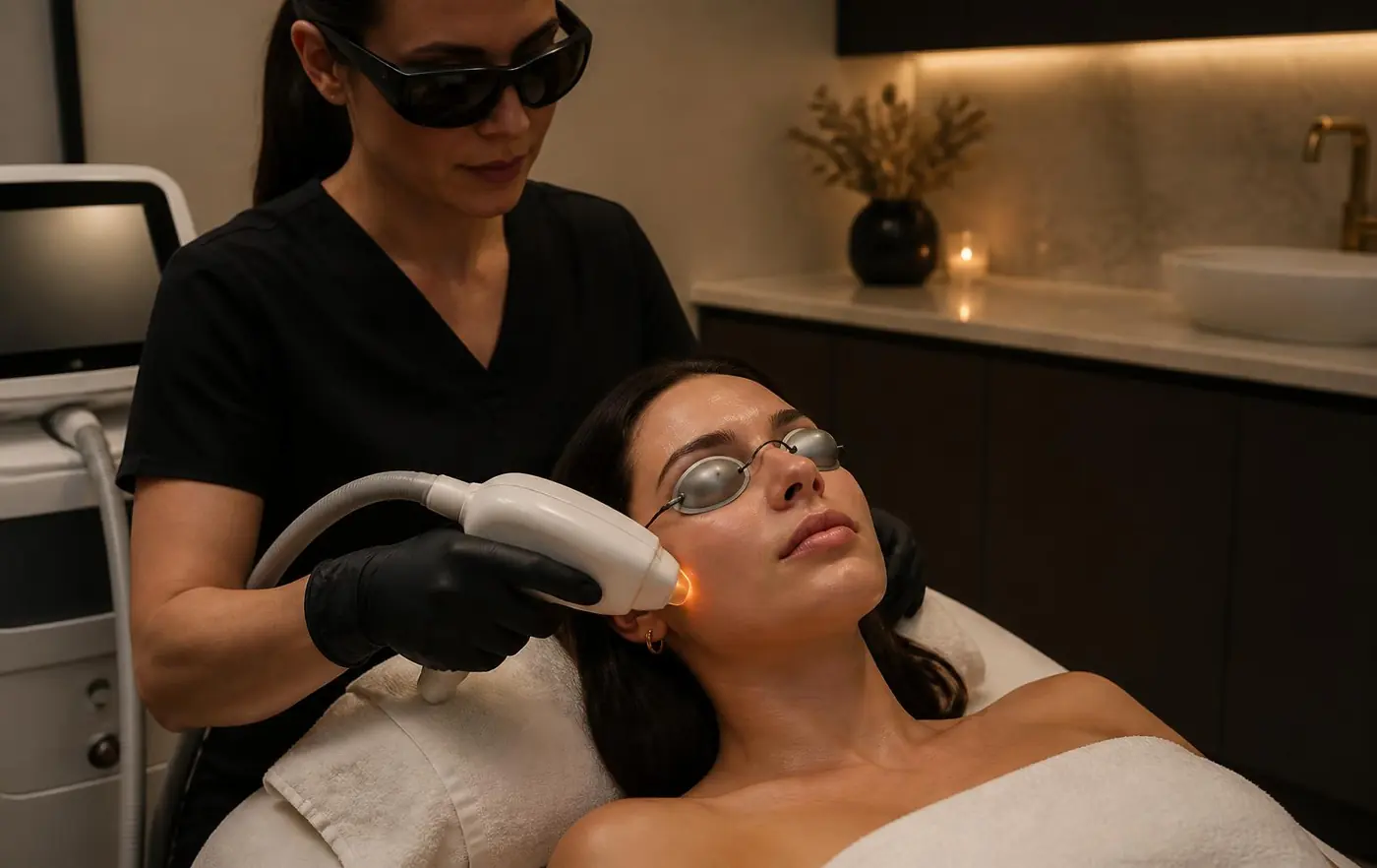 Laser facial treatment being performed by a technician at Affordable Laser